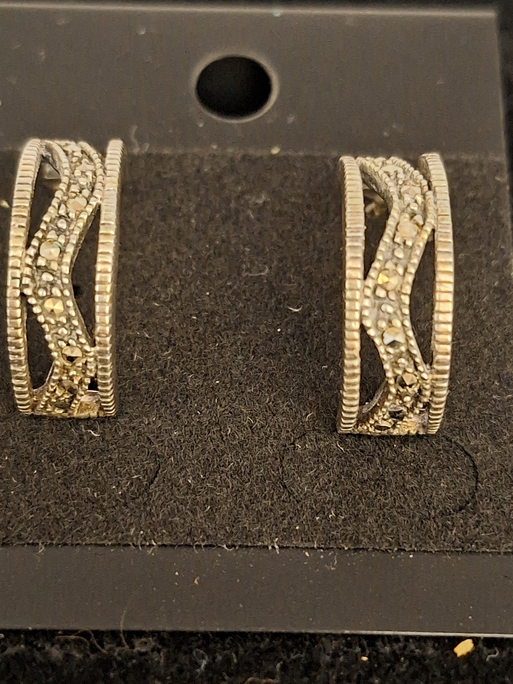 Sterling Silver Marcasite Wave Hoop Earrings - Silver